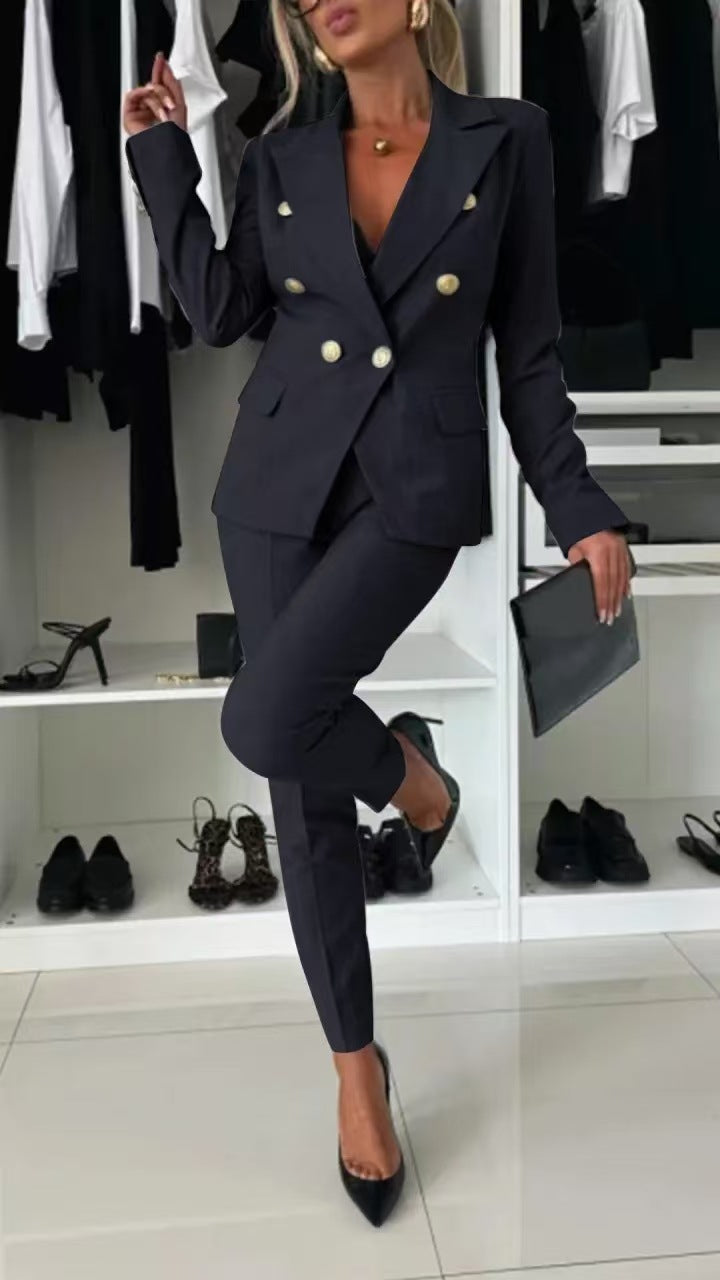 Lapel Button-Down Two-Piece Trouser Suit