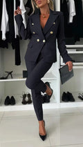 Lapel Button-Down Two-Piece Trouser Suit