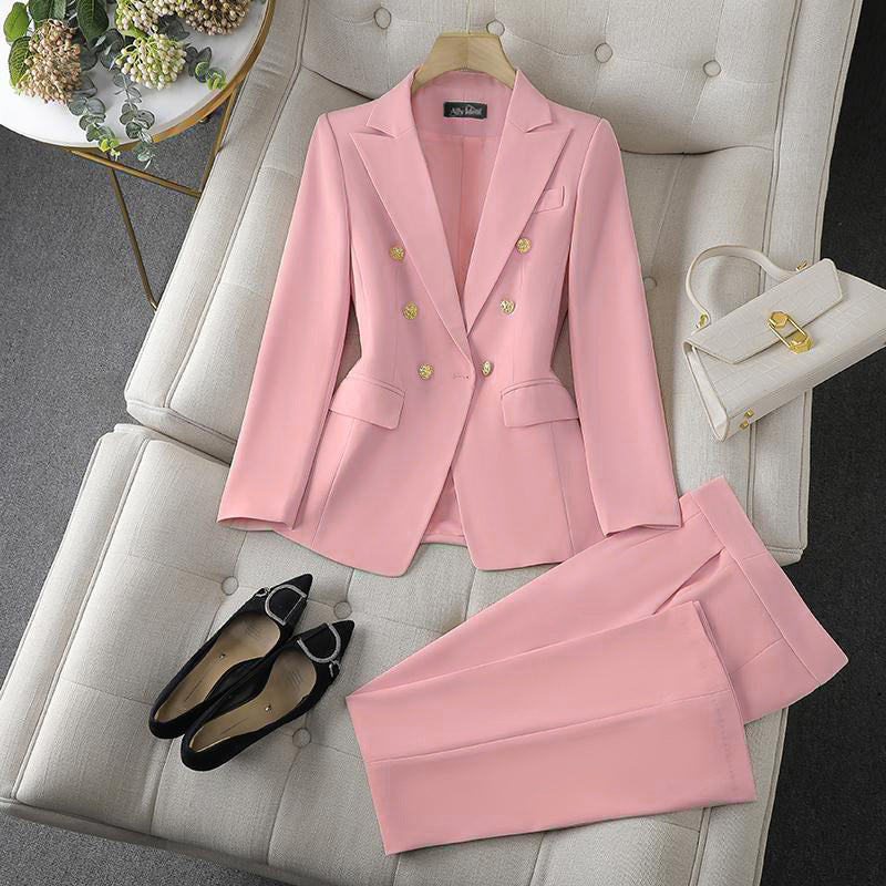 Lapel Button-Down Two-Piece Trouser Suit