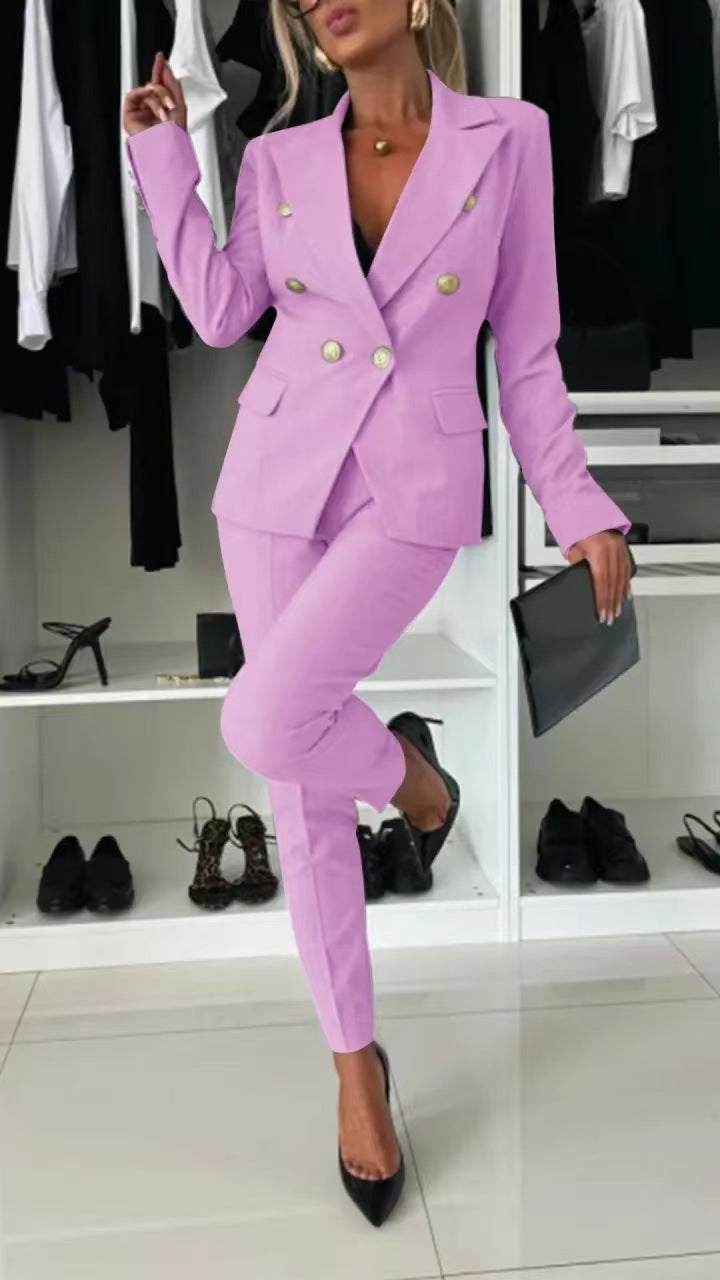 Lapel Button-Down Two-Piece Trouser Suit