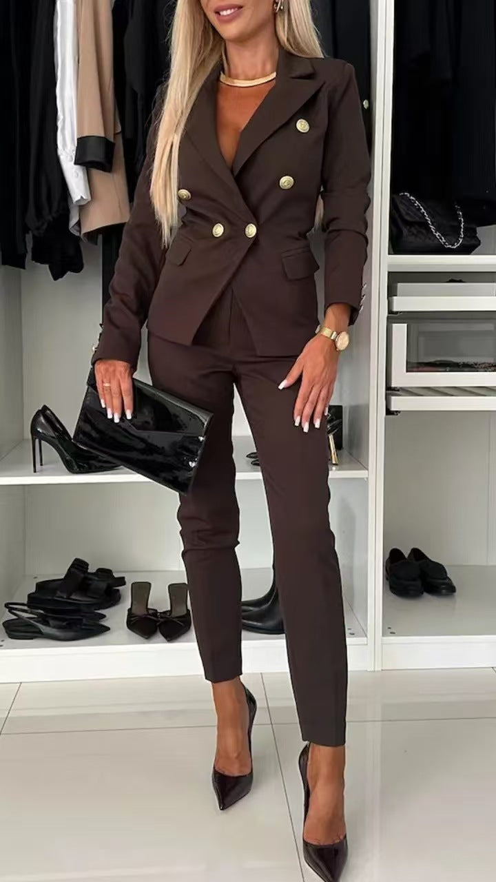 Lapel Button-Down Two-Piece Trouser Suit