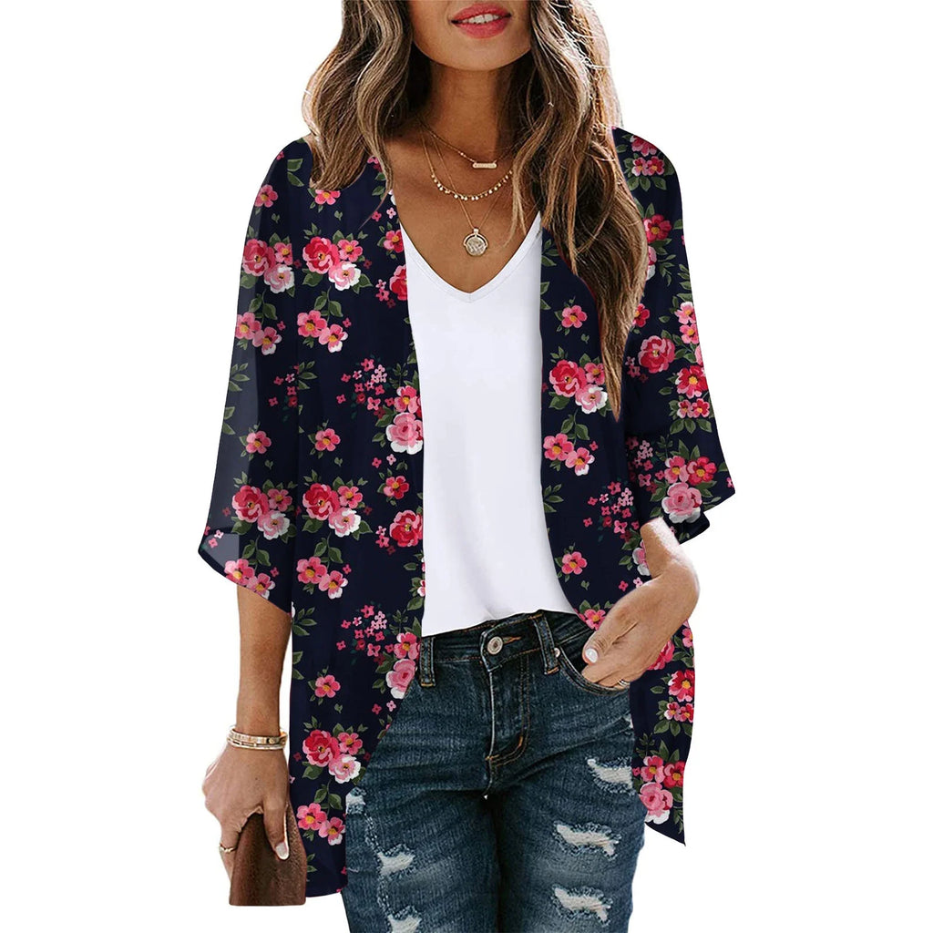 Dyegold Women'S and Women'S plus Pink Floral Sheer Chiffon Swimwear Coverup, Size L