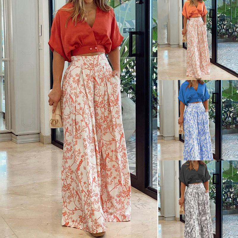 V-Neck Blazer & Wide-Leg Pants Set