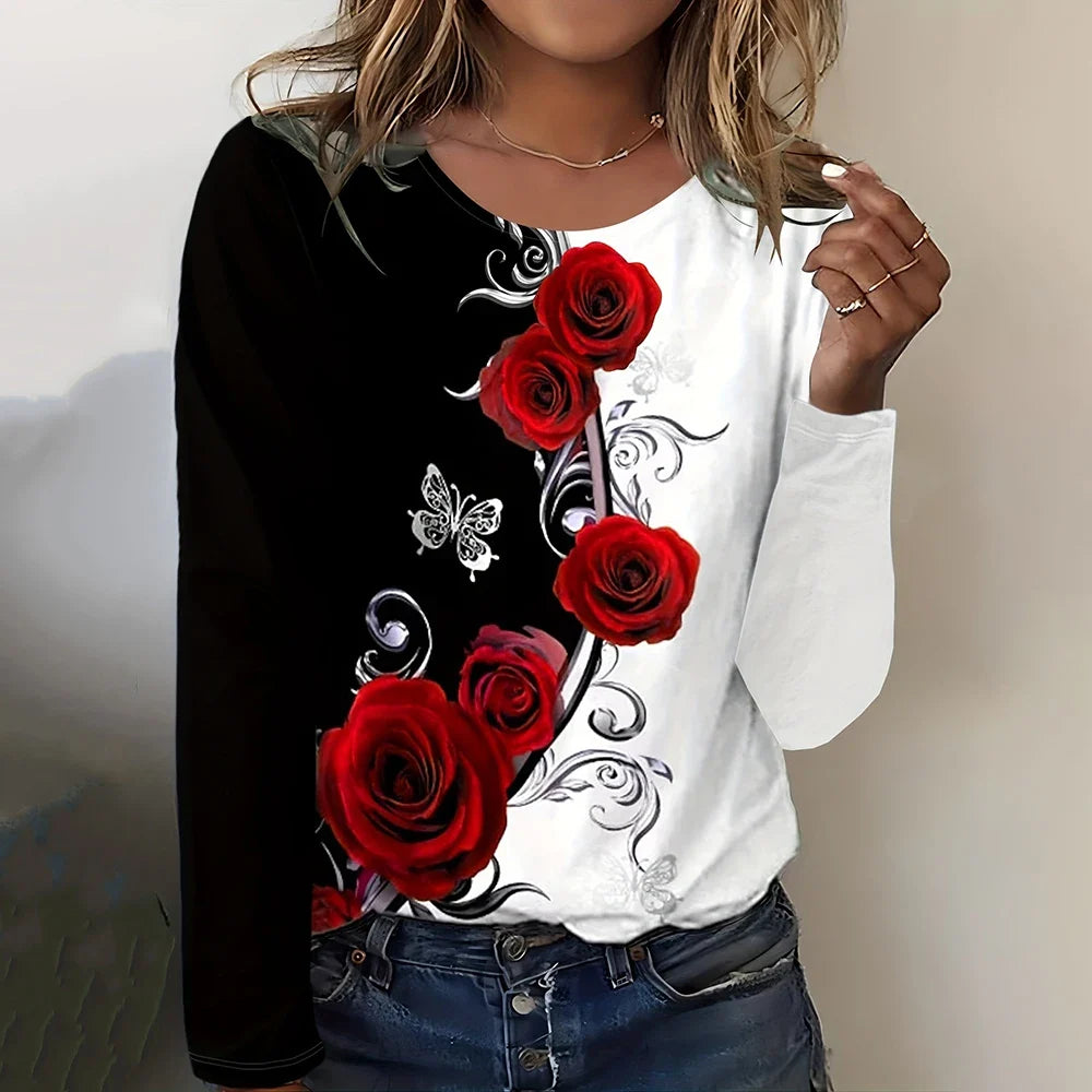 Rose Print Long Sleeve Tee