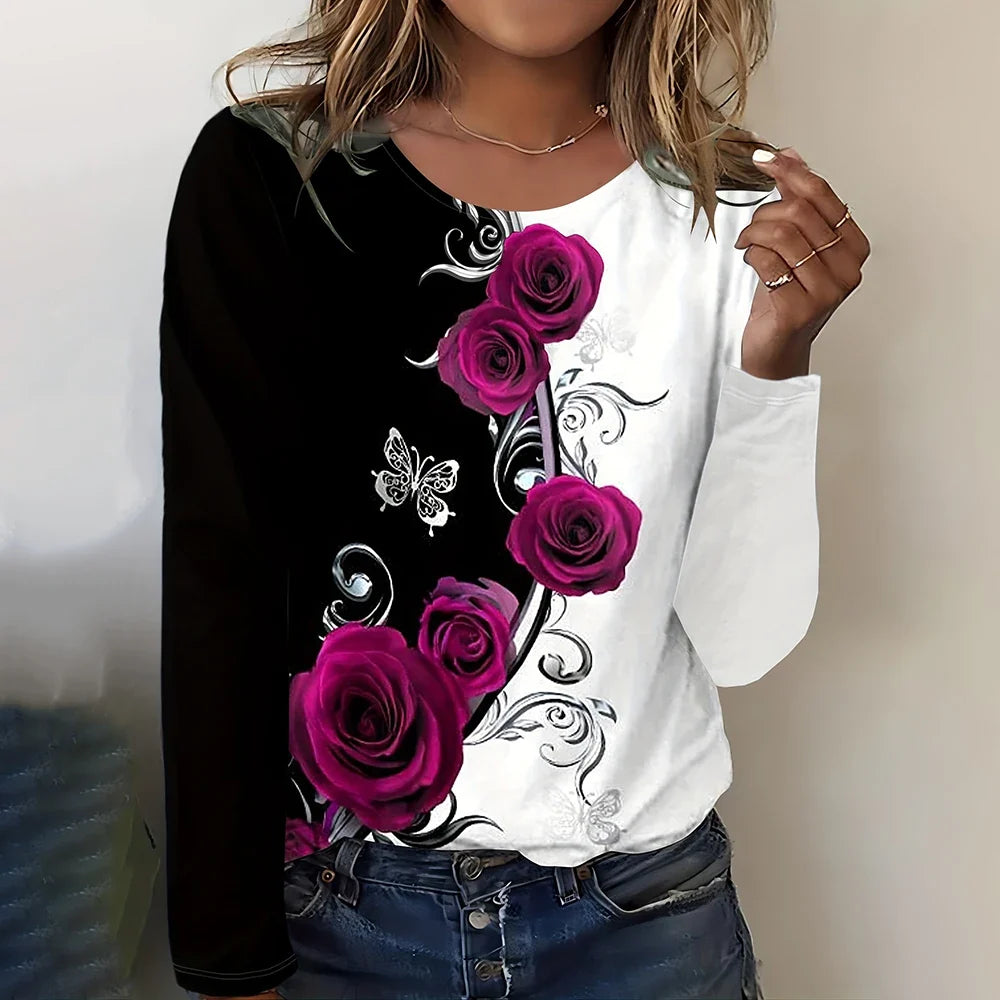 Rose Print Long Sleeve Tee