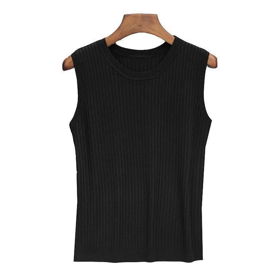 Sleeveless O-Neck Knit Blouse