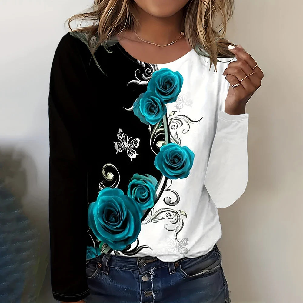 Rose Print Long Sleeve Tee