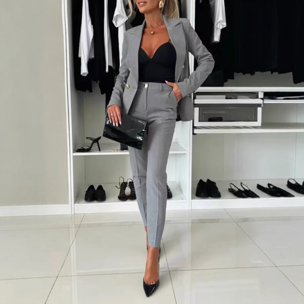 Lapel Button-Down Two-Piece Trouser Suit