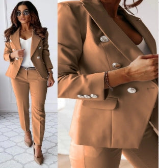 Lapel Button-Down Two-Piece Trouser Suit