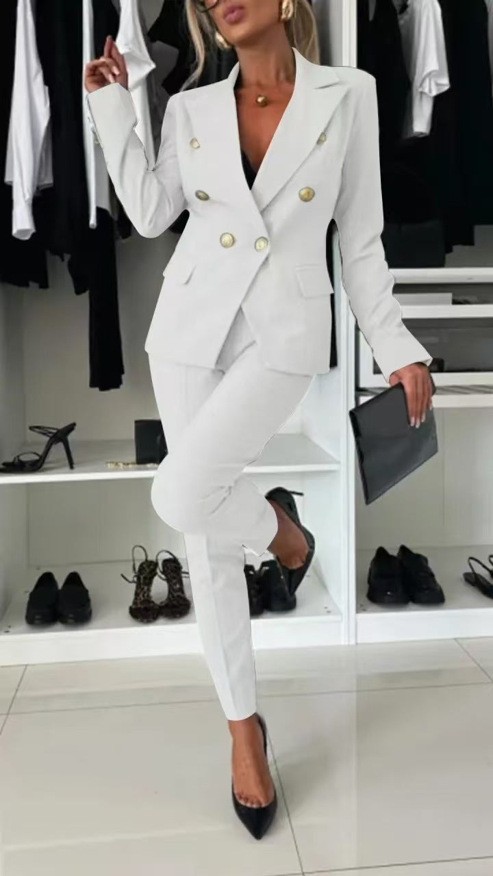 Lapel Button-Down Two-Piece Trouser Suit