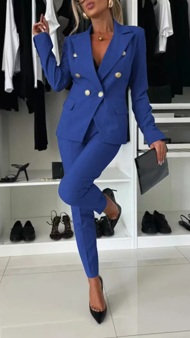 Lapel Button-Down Two-Piece Trouser Suit