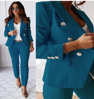 Lapel Button-Down Two-Piece Trouser Suit