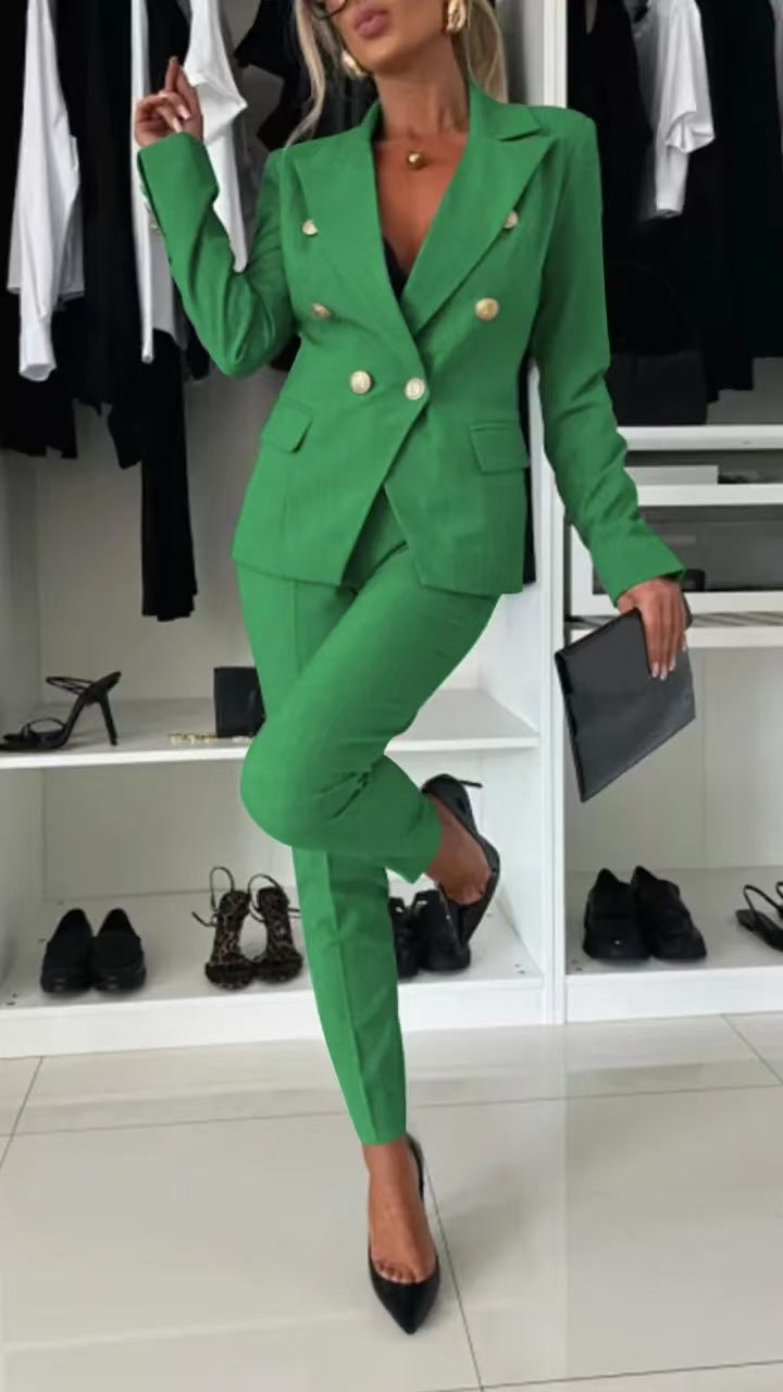 Lapel Button-Down Two-Piece Trouser Suit