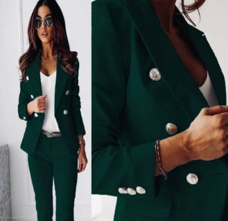 Lapel Button-Down Two-Piece Trouser Suit